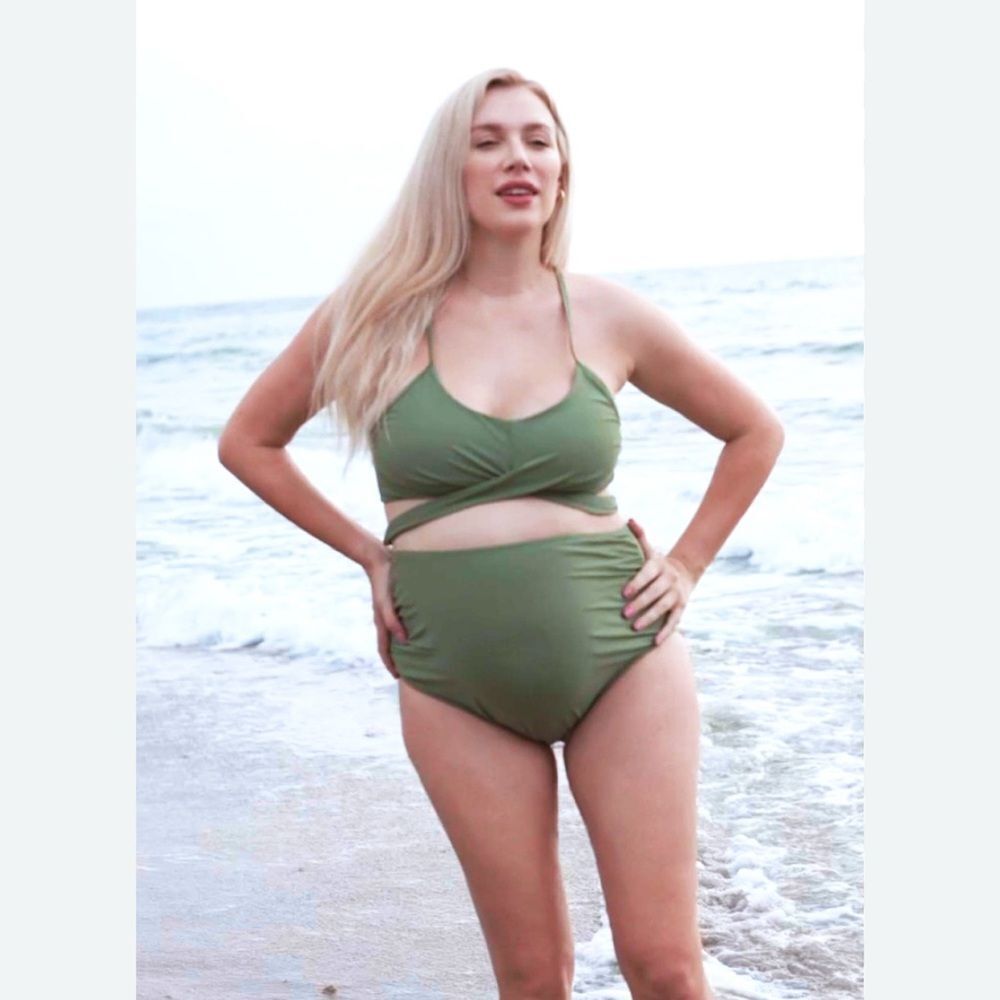 Sage Green Size Small Maternity Criss‎ Cross Bikini Swimsuits High Waist 2 Piece